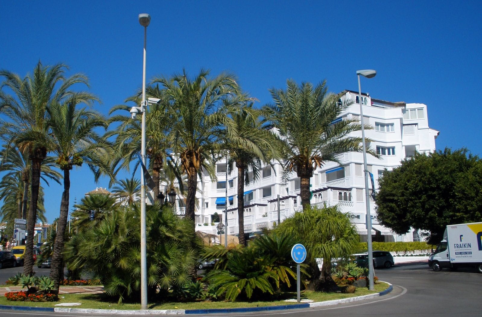 An avenue of apartment buildings in Nueva Andalucía, Marbella