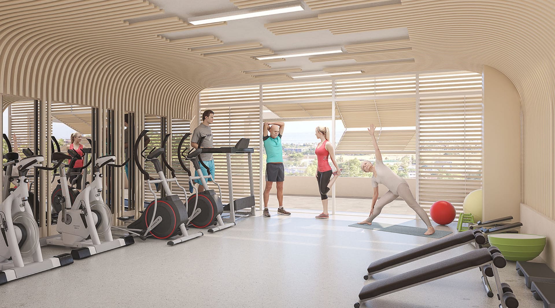 The gym, with exercise bikes and a window along one wall. Albatros XV, Nueva Andalucía, Marbella.