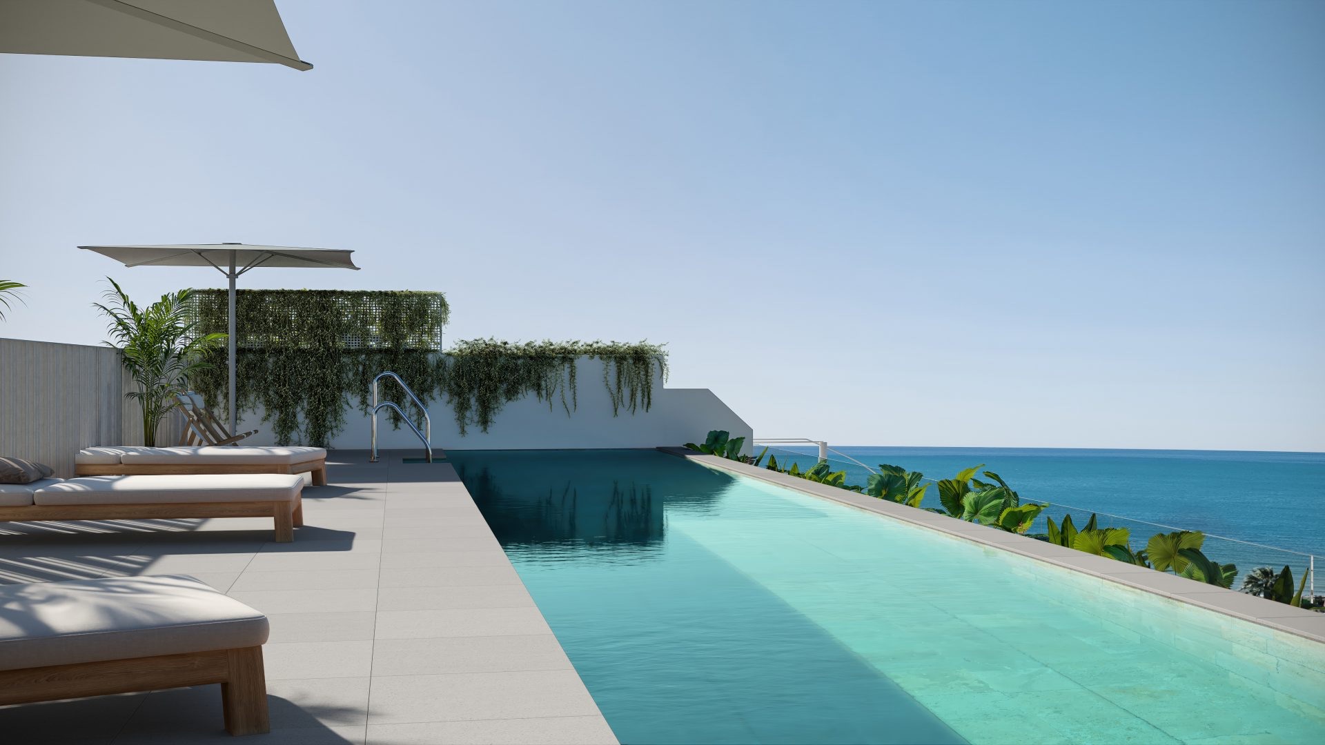 The rooftop pool, with an infinity edge looking out to sea. Almara Residences, Benagalbón, Rincón de la Victoria.