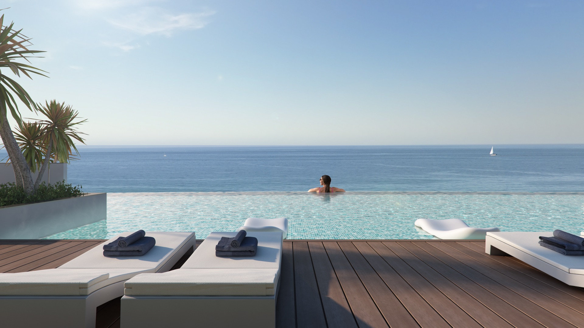 The infinity-edge pool, looking out to sea, in the developer’s image. Arrecife, Casares Costa, Casares.