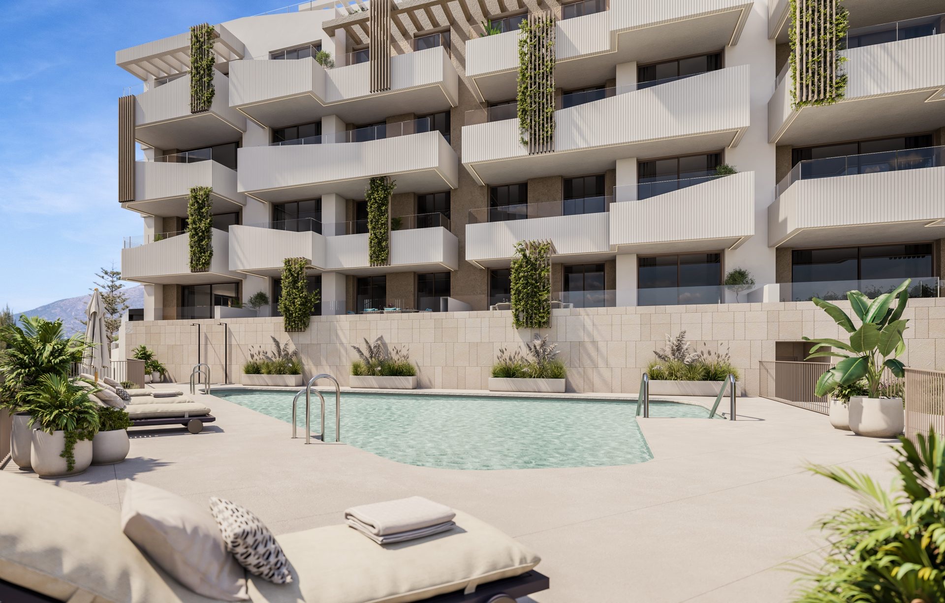 The communal pool, with a paved sundeck around it. Helvet Green, Mijas Golf, Mijas.