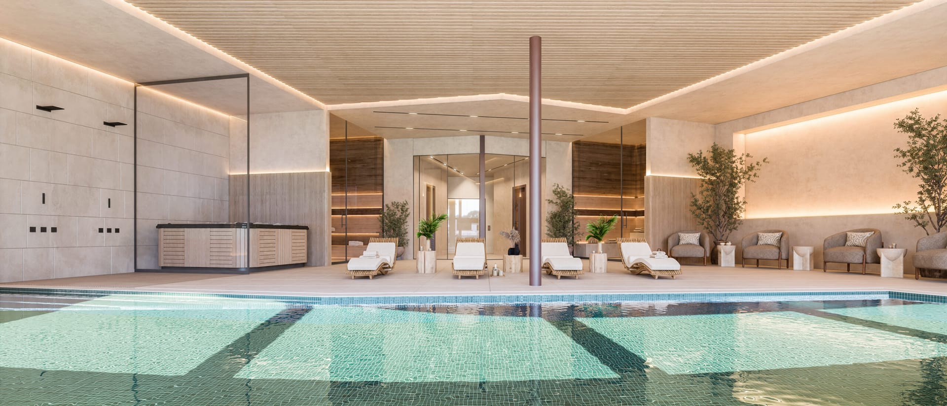 The heated indoor pool in the spa. ZEW Elviria, Elviria, Marbella.